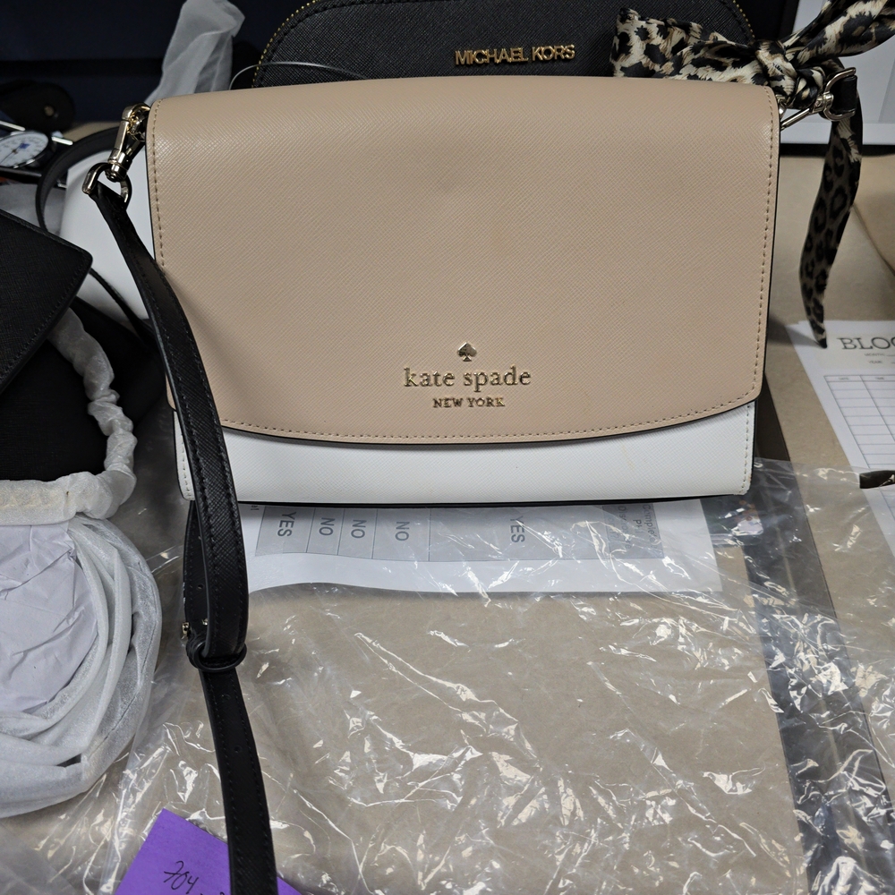 kate spade Beige, White and Black Colorblock Crossbody Bag